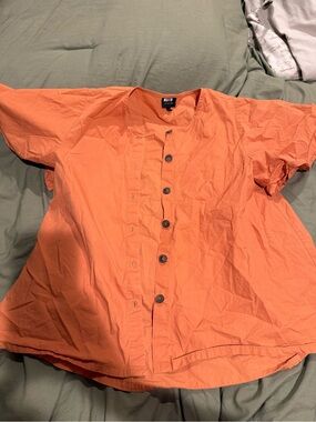 Relaxed Fit Orange Button-Front Women’s Shirt